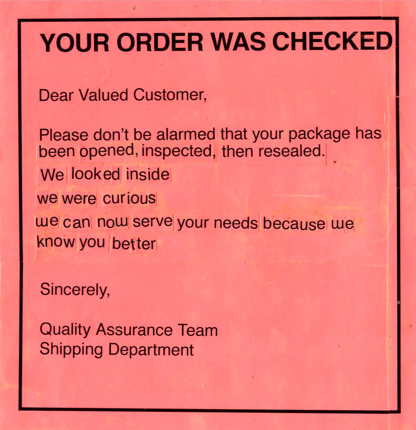 Your Order Was Checked - 2024